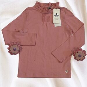 Pink Long Sleeve Top with Ruffle Neck